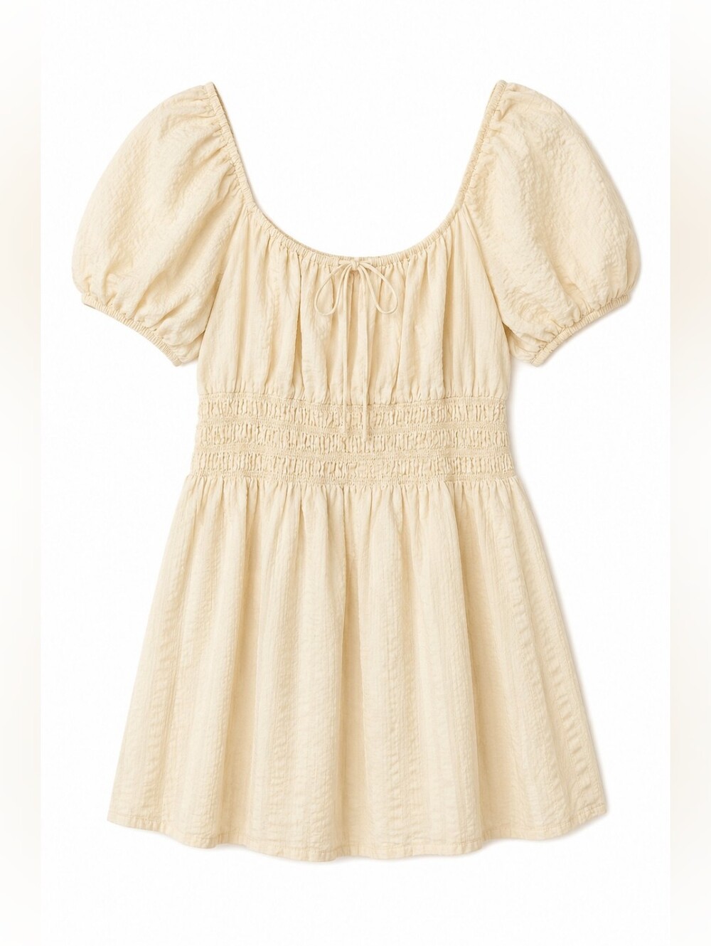 Aritzia Sunday Best Kay Dress Cream Smocked Milkmaid Mini, XL Cottagecore